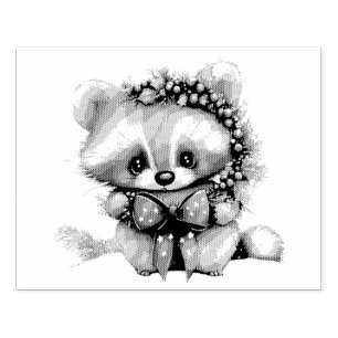 Christmas Raccoon in the snow Rubber Stamp