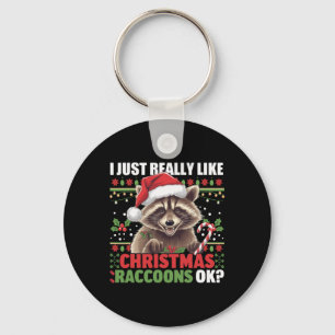 Christmas Raccoon Lovers Cute Holiday Theme Keychain