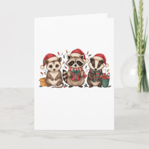 Christmas Raccoon Opossum Panda Santa Hat Xmas Card