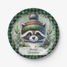 Christmas Raccoon Paper Plates 