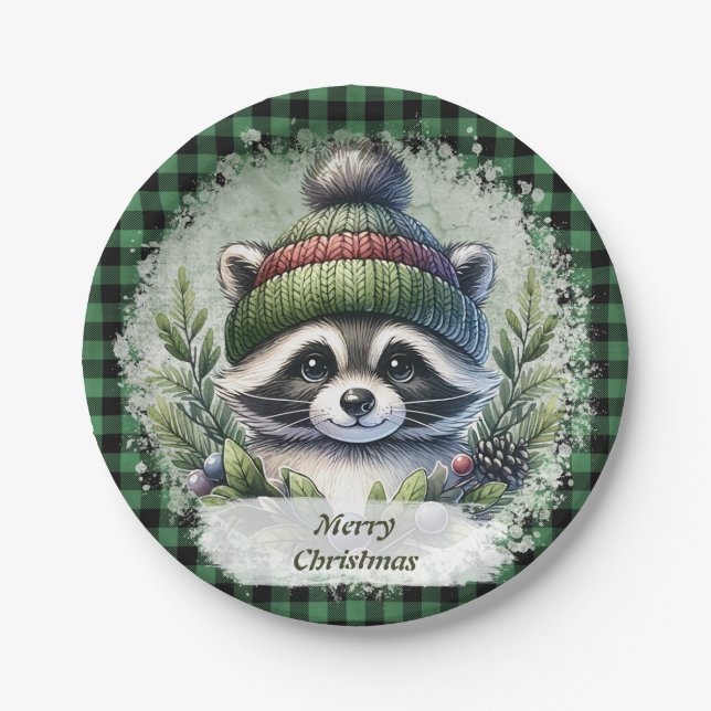 Christmas Raccoon Paper Plates  (Front)