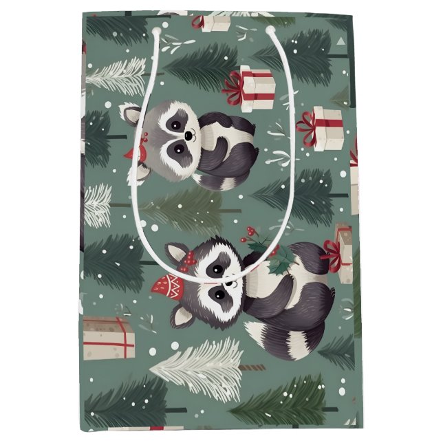 Christmas Raccoon pattern Medium Gift Bag (Front)