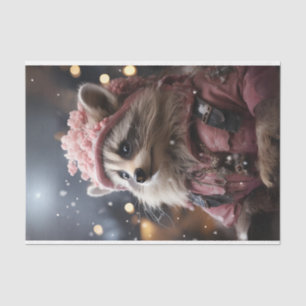 Christmas Raccoon Pink Jacket L.Facing Decoupage  Tissue Paper