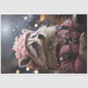 Christmas Raccoon Pink Jacket R.Facing Decoupage Tissue Paper