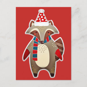 christmas raccoon postcard