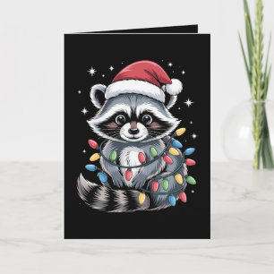 Christmas Raccoon Santa Hat String Lights Winter Card