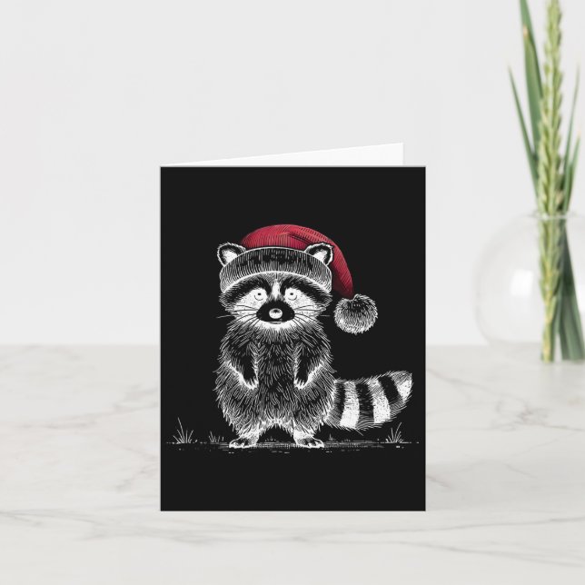 Christmas Raccoon Santa Hat Trash Panda Raccoon Lo Card (Front)