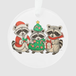 Christmas Raccoon Santa Hat Tree Xmas Lights Ornament