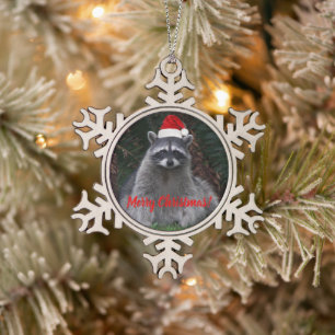 Christmas Raccoon Snowflake Pewter Christmas Ornament