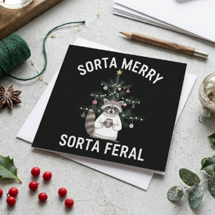 Christmas Raccoon Sorta Merry Sorta Feral Xmas Holiday Card