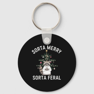Christmas Raccoon Sorta Merry Sorta Feral Xmas  Keychain