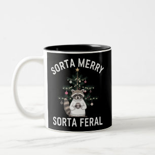 Christmas Raccoon Sorta Merry Sorta Feral Xmas Two-Tone Coffee Mug