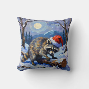 Christmas Raccoon Throw Pillow