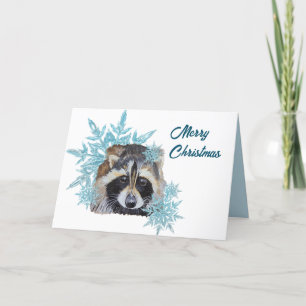 Christmas Raccoon Trash Panda Snowflakes   Holiday Card