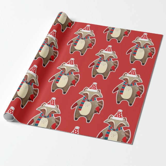 christmas raccoon wrapping paper (Unrolled)