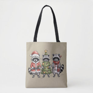 Christmas Raccoons Woodland Trio Santa Tree Animal Tote Bag