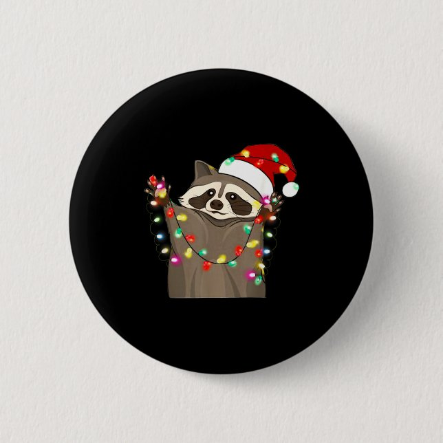 Christmas Racoon Swea,funny Christmas Lights Racco 2 Inch Round Button (Front)