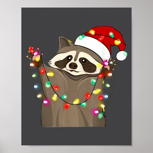 Christmas Racoon Swea,funny Christmas Lights Racco Poster (Front)