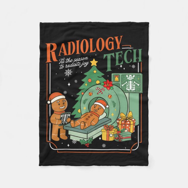 Christmas Radiology Tech Funny Gingerbread Man Rad Fleece Blanket (Front)
