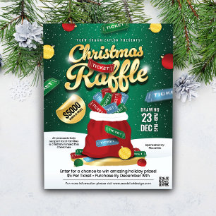 Christmas Raffle Green & Gold Holiday Ticket Sack  Flyer