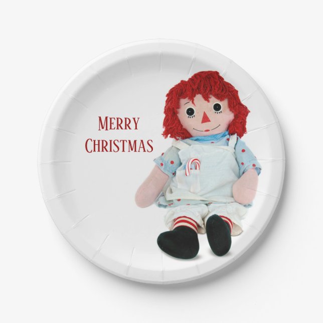 Christmas Rag Doll With Candy Cane Paper Plate (Front)