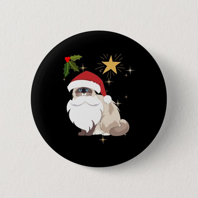 Christmas Ragdoll cat   2 Inch Round Button (Front)