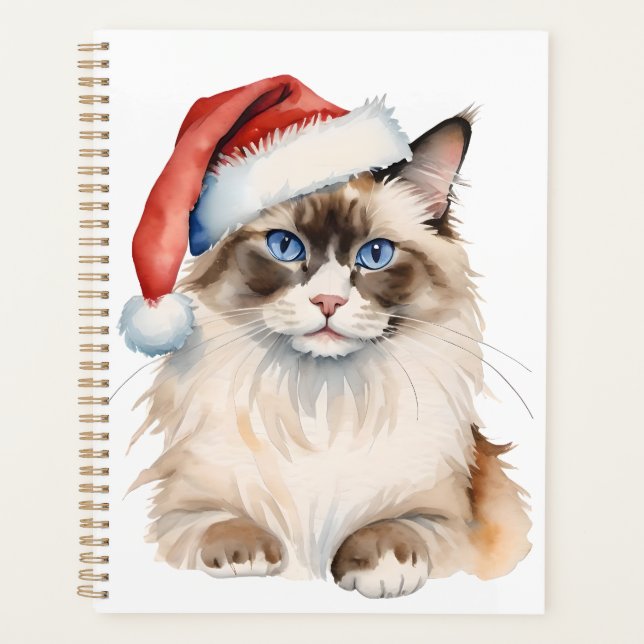 Christmas Ragdoll cat Watercolor Planner (Front)
