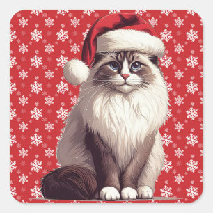 Christmas Ragdoll cat, Xmas Santa Ragdoll kitten Square Sticker