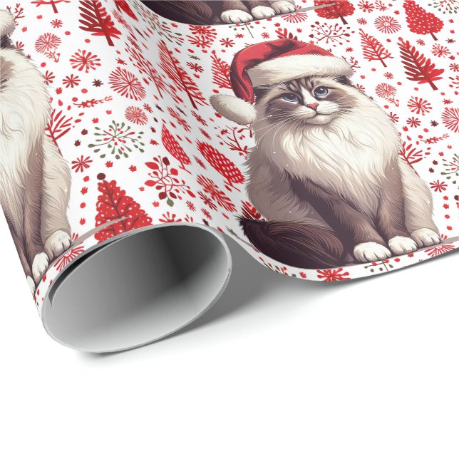 Christmas Ragdoll cat, Xmas Santa Ragdoll kitten Wrapping Paper (Roll Corner)