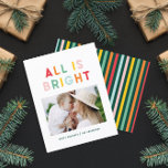 Christmas rainbow colourful bright 1 photo modern holiday card<br><div class="desc">1 Photo Christmas rainbow colourful stripe all is bright fun family holiday collection.</div>