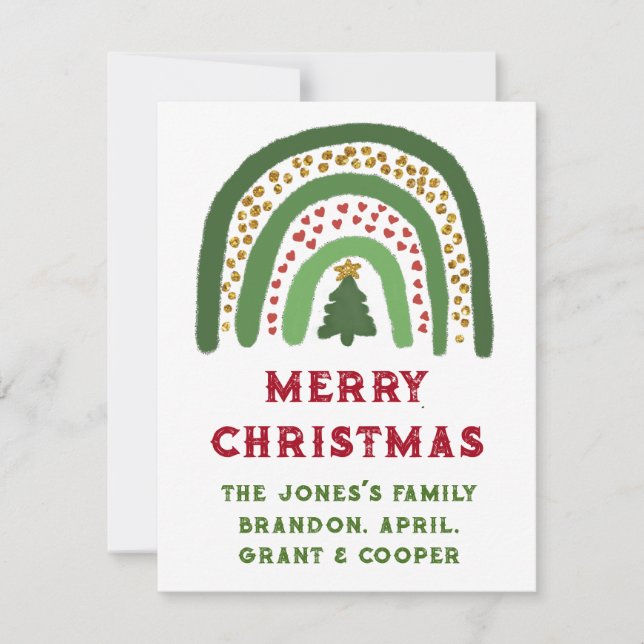 Christmas rainbow glitter red gold green card (Front)