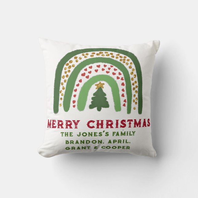 Christmas rainbow glitter red gold green throw pillow (Front)