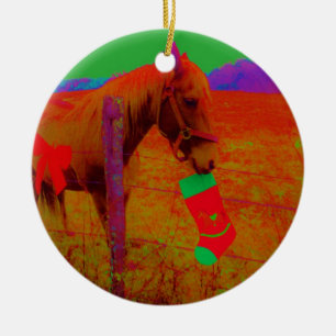 Christmas Rainbow Horse Ceramic Ornament