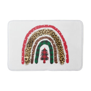 Christmas Rainbow with Red, Green & Cheetah Print Bath Mat