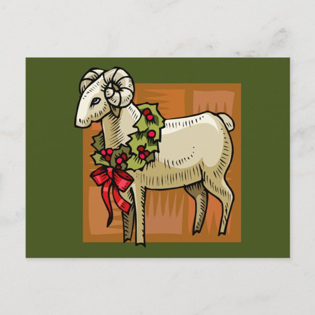 Christmas Ram Holiday Postcard (Front)