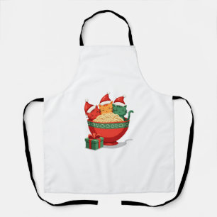Christmas Ramen Cat Santa Anime Meow Kitty Meow Ca Apron