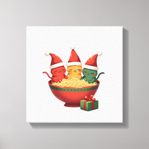 Christmas Ramen Cat Santa Anime Meow Kitty Meow Ca Canvas Print