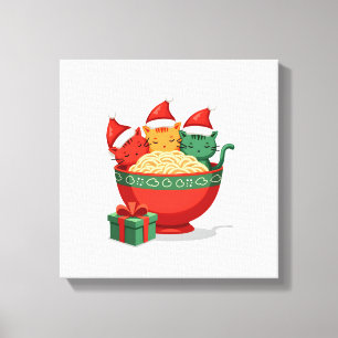 Christmas Ramen Cat Santa Anime Meow Kitty Meow Ca Canvas Print