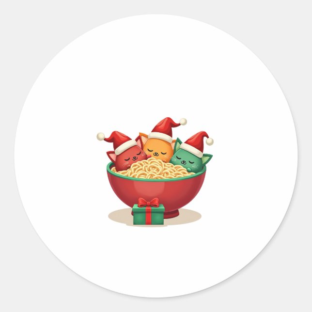 Christmas Ramen Cat Santa Anime Meow Kitty Meow Ca Classic Round Sticker (Front)