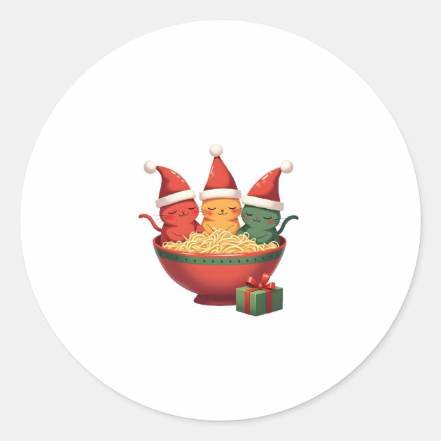 Christmas Ramen Cat Santa Anime Meow Kitty Meow Ca Classic Round Sticker (Front)