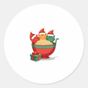 Christmas Ramen Cat Santa Anime Meow Kitty Meow Ca Classic Round Sticker