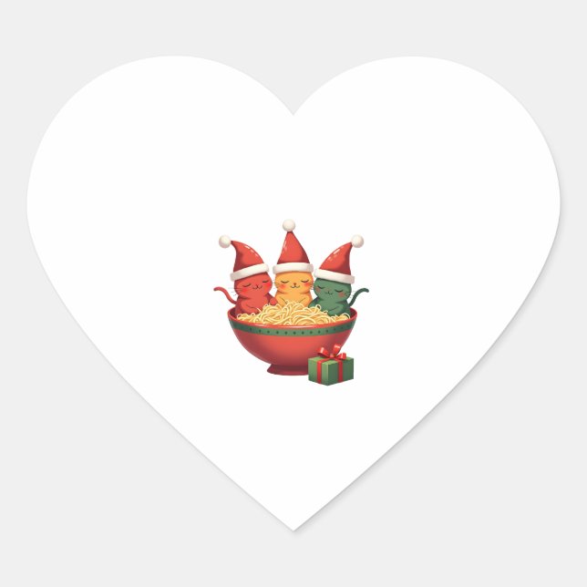 Christmas Ramen Cat Santa Anime Meow Kitty Meow Ca Heart Sticker (Front)