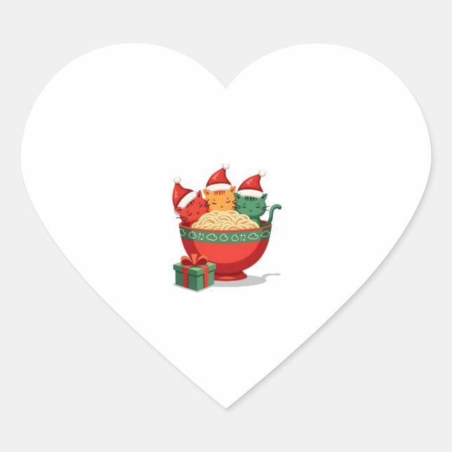 Christmas Ramen Cat Santa Anime Meow Kitty Meow Ca Heart Sticker (Front)