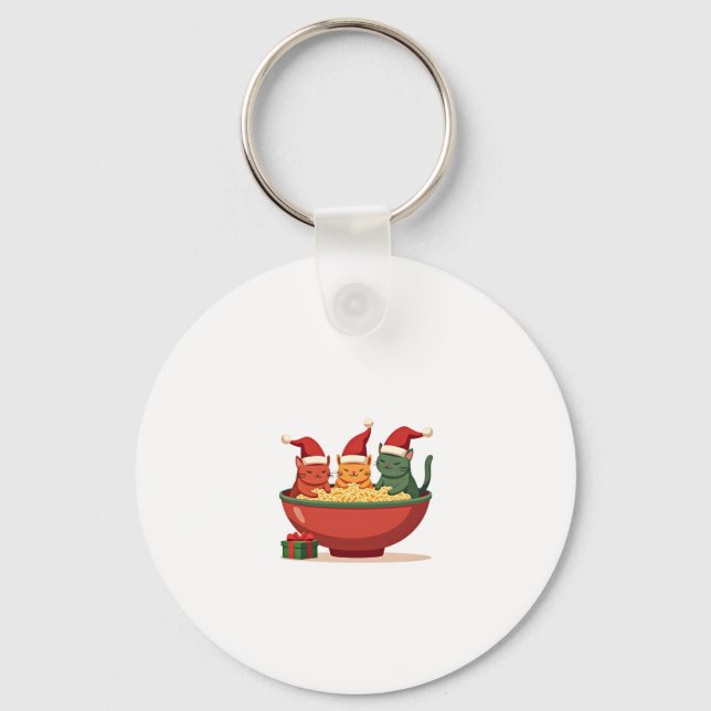 Christmas Ramen Cat Santa Anime Meow Kitty Meow Ca Keychain (Front)