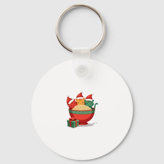 Christmas Ramen Cat Santa Anime Meow Kitty Meow Ca Keychain (Front)