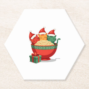 Christmas Ramen Cat Santa Anime Meow Kitty Meow Ca Paper Coaster