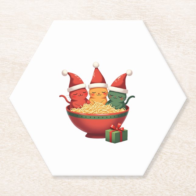 Christmas Ramen Cat Santa Anime Meow Kitty Meow Ca Paper Coaster (Front)