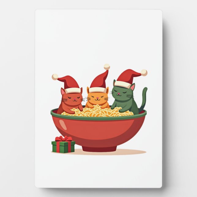 Christmas Ramen Cat Santa Anime Meow Kitty Meow Ca Plaque (Front)
