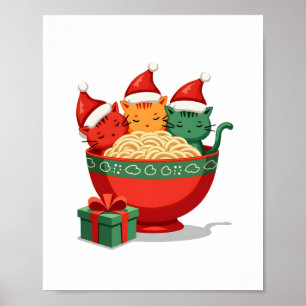Christmas Ramen Cat Santa Anime Meow Kitty Meow Ca Poster