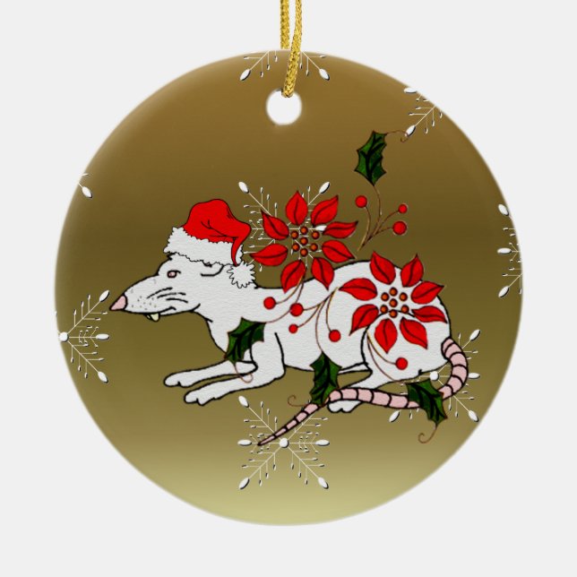Christmas Rat Ceramic Ornament (Front)